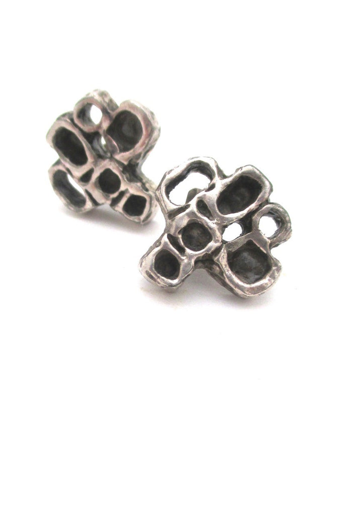 Guy Vidal Canada vintage brutalist pewter openwork squares pierced earrings