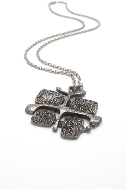 Guy Vidal Canada vintage brutalist pewter radiant plates pendant necklace