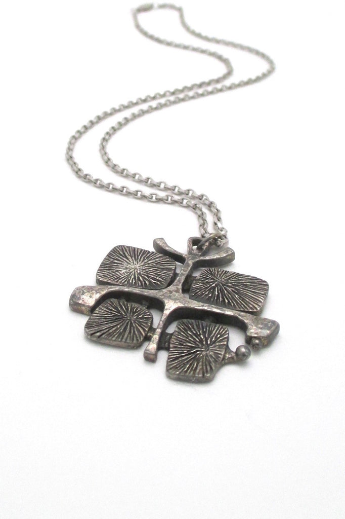 Guy Vidal Canada vintage brutalist pewter radiant plates pendant necklace