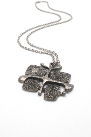 Guy Vidal Canada vintage brutalist pewter radiant plates pendant necklace