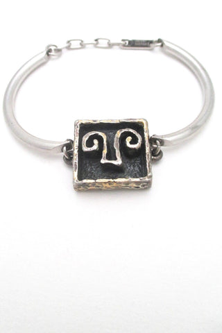 Guy Vidal Canada vintage brutalist pewter small shadow box link bracelet