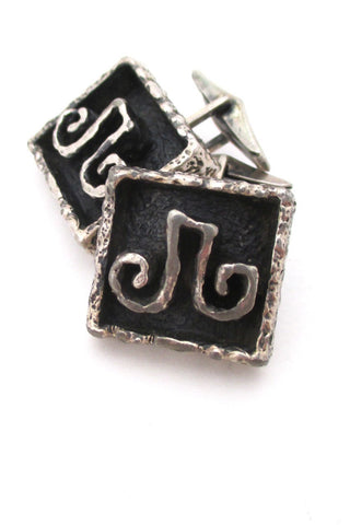 Guy Vidal Canada brutalist vintage pewter shadow box cufflinks mens jewelry
