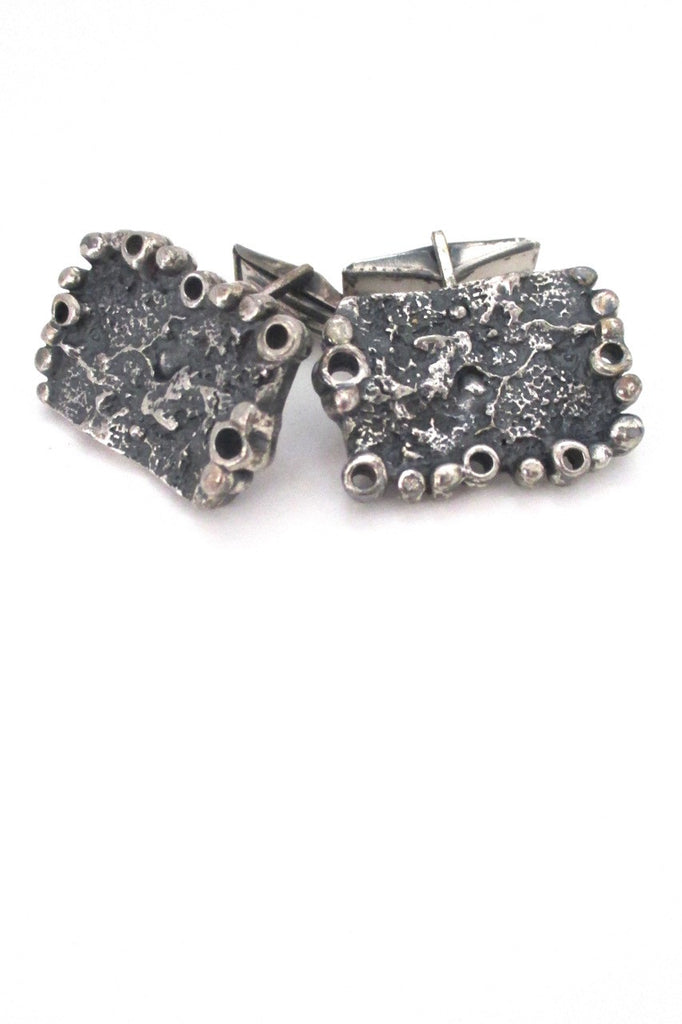Guy Vidal Canada vintage brutalist pewter large rectangular pierced cufflinks