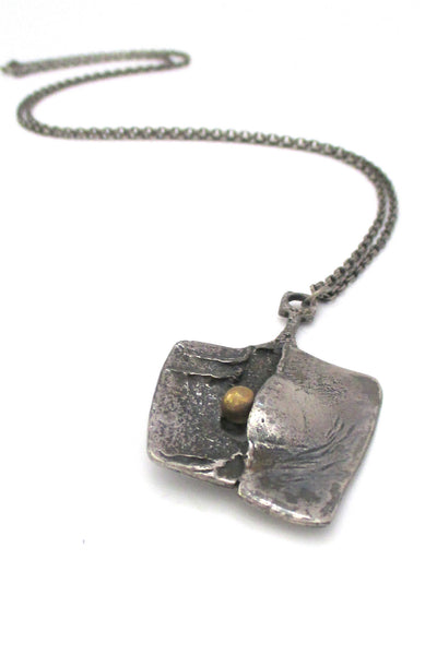 Guy Vidal Canada modernist vintage brutalist pewter and bronze pendant necklace