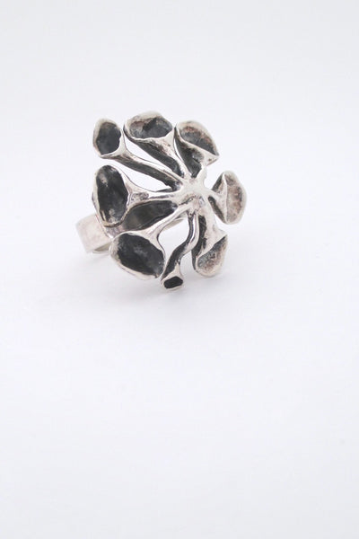 Hannu Ikonen Finland vintage silver large reindeer moss ring 1973