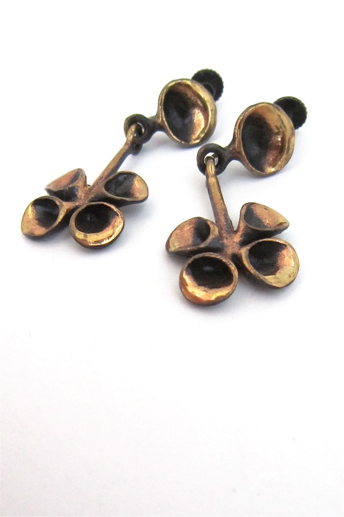 Hannu Ikonen Finland vintage bronze Reindeer Moss drop earrings