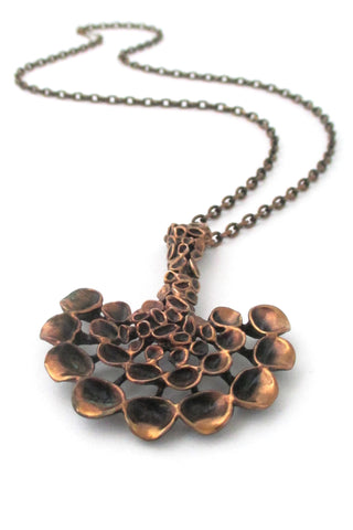 Hannu Ikonen for Valo-Koru Finland vintage bronze reindeer moss pendant necklace