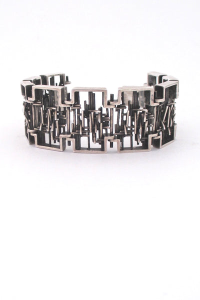Hans Gehrig Canada vintage heavy silver mid century modernist panel link bracelet