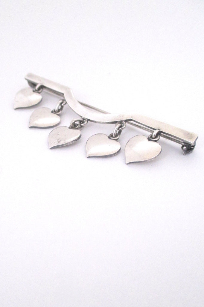detail Hans Hansen Denmark large vintage silver rare hearts brooch