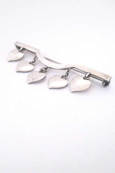 detail Hans Hansen Denmark large vintage silver rare hearts brooch