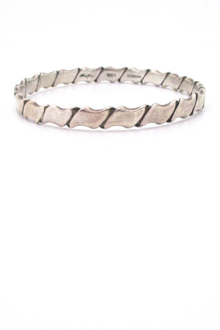 Hans Hansen Denmark vintage folded silver heavy bangle bracelet Scandinavian Modernist design