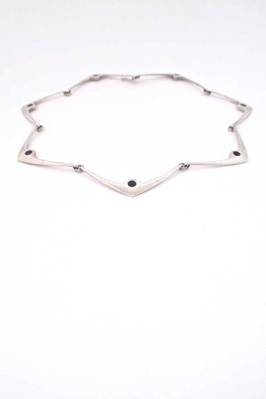Hans Hansen Denmark vintage sterling silver enamel choker necklace Scandinavian Modernist jewelry design