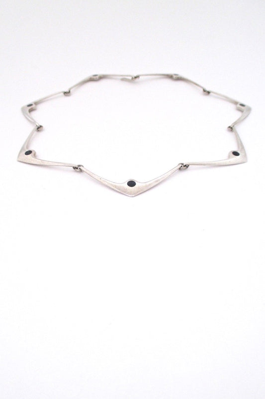 Hans Hansen Denmark vintage sterling silver enamel choker necklace Scandinavian Modernist jewelry design
