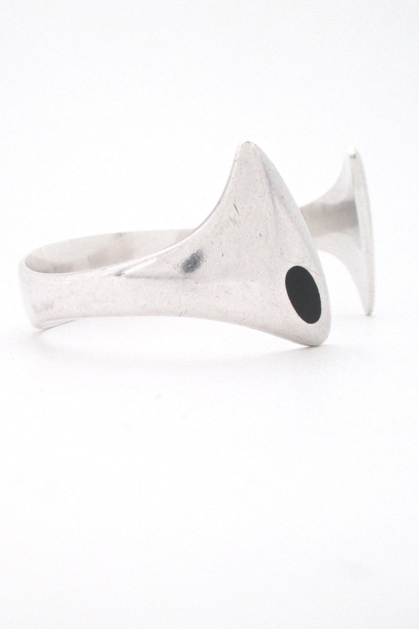 Hans Hansen Denmark vintage Scandinavian Modern heavy silver enamel cuff bracelet