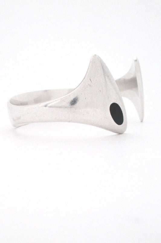 Hans Hansen Denmark vintage Scandinavian Modern heavy silver enamel cuff bracelet