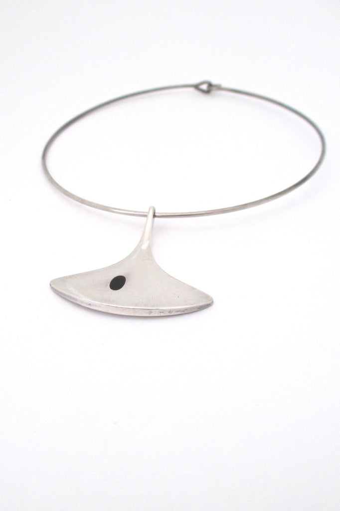 Hans Hansen Denmark vintage modernist Scandinavian silver enamel pendant and neck ring by Bent Gabrielsen