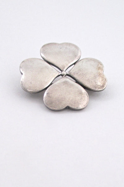 Hans Hansen Denmark vintage Scandinavian Modern silver 4 leaf clover brooch Nordic design 