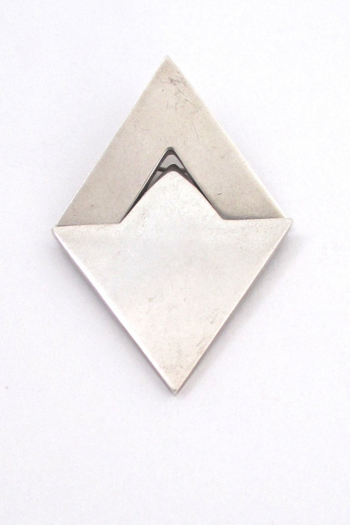 Hans Hansen Denmark vintage Scandinavian Modern silver kinetic hinged brooch Nordic design 