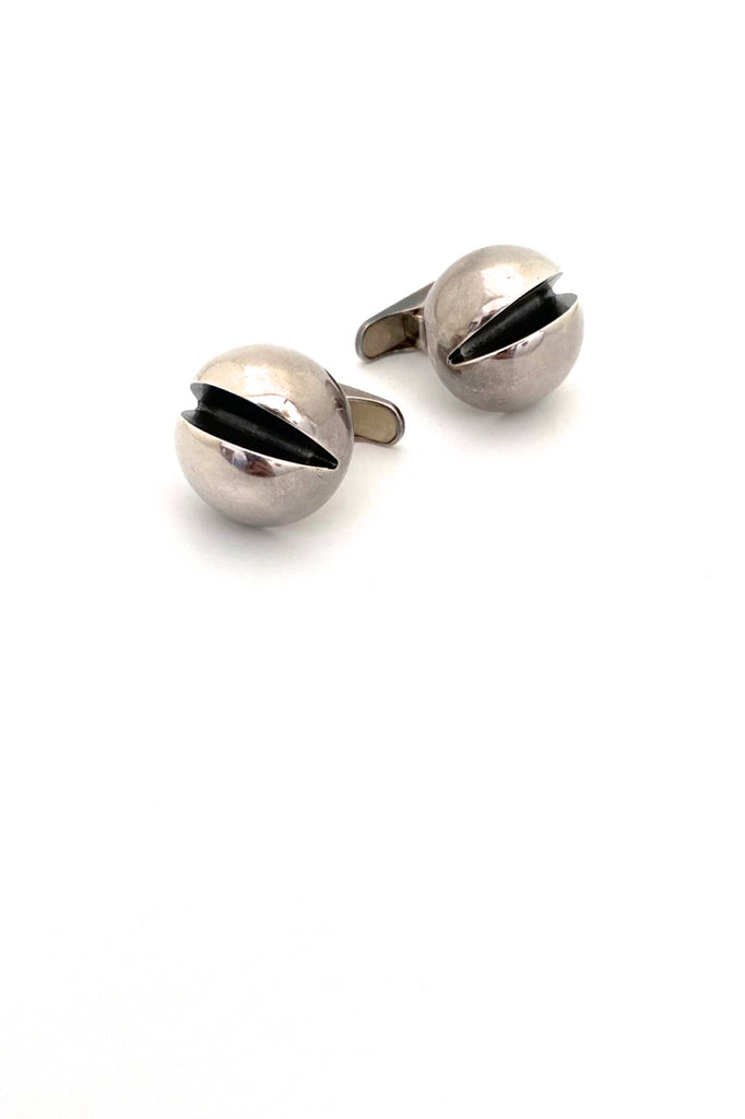 Hans Hansen Denmark vintage silver large dome cufflinks Scandinavian Modernist jewelry design