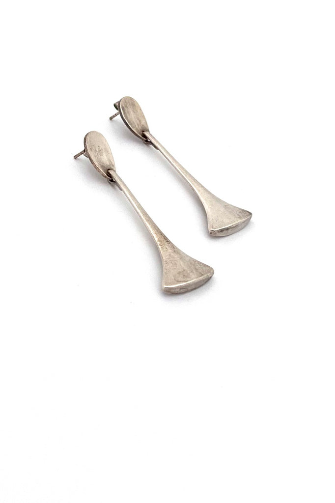 Hans Hansen Denmark vintage silver long drop earrings pierced ears Scandinavian Modernist jewelry design