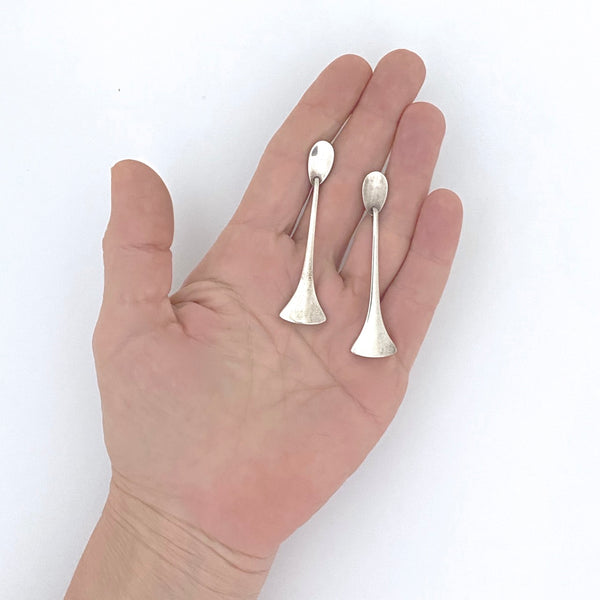 scale Hans Hansen Denmark vintage silver long drop earrings pierced ears Scandinavian Modernist jewelry design