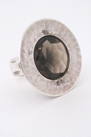 Hans Hansen Denmark vintage Scandinavian Modern sterling and smoky quartz statement ring