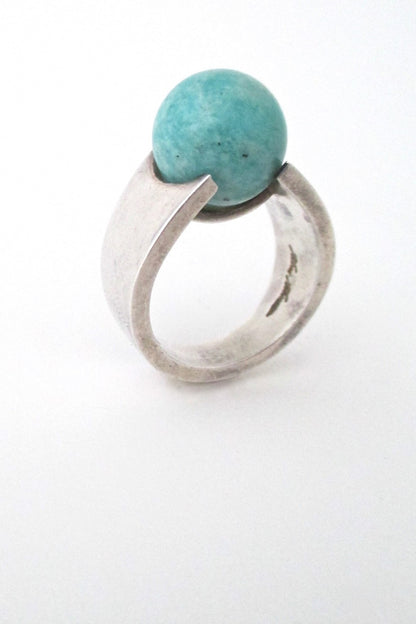 Hans Hansen Denmark vintage modernist sterling silver and amazonite ring