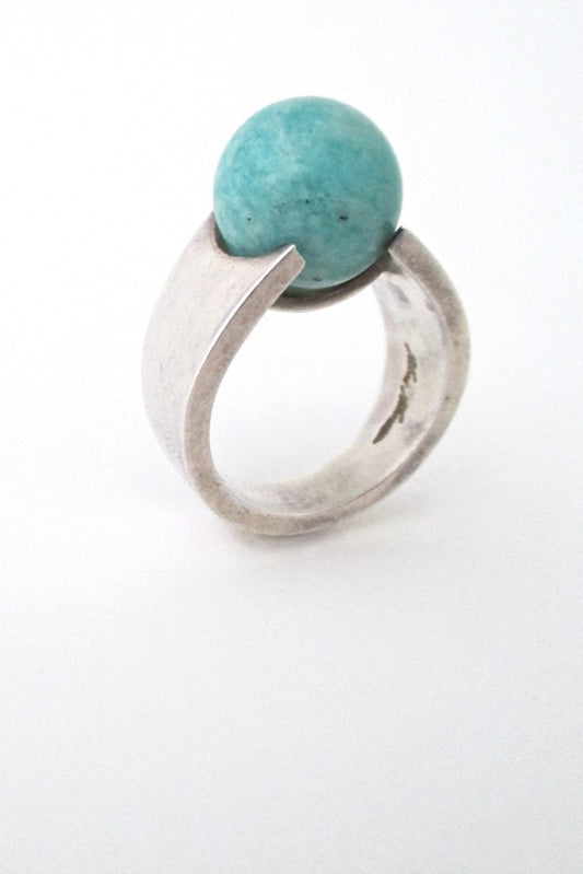 Hans Hansen Denmark vintage modernist sterling silver and amazonite ring