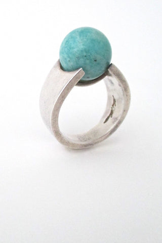 Hans Hansen Denmark vintage modernist sterling silver and amazonite ring