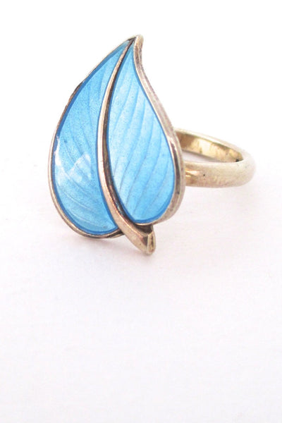 Hans Myhre Norway vintage mid century sterling and enamel leaf ring