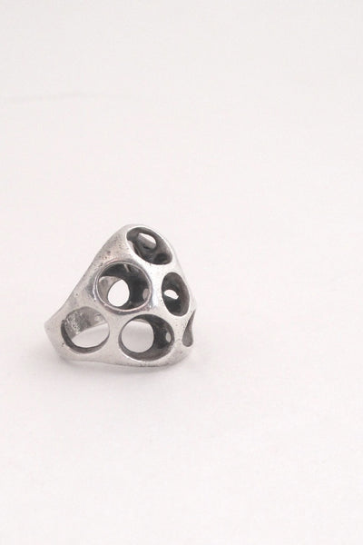 Sterling silver cast sculptural ring by American Modernist jeweller Henry Steig