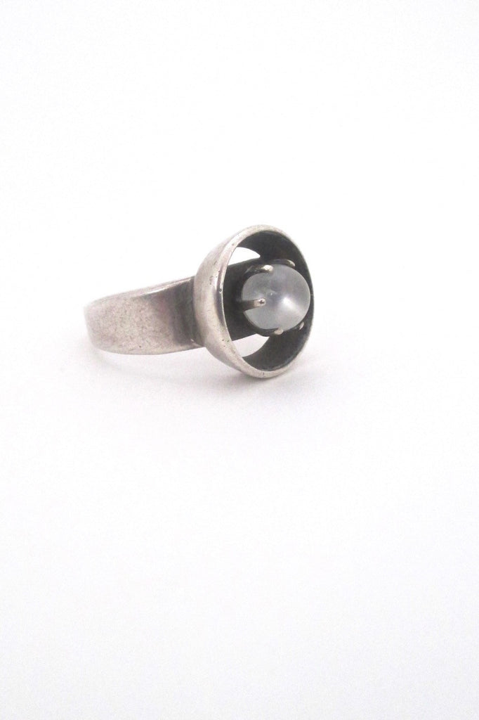 Henry Steig American Modernist mid century vintage silver moonstone ring