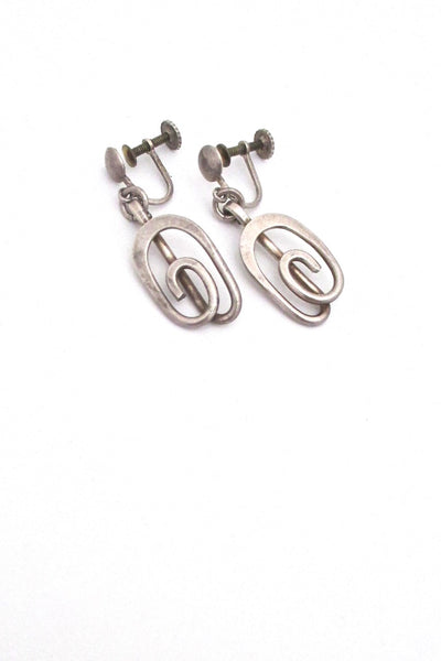 Henry Steig USA American Modernist vintage studio made silver swirl drop earrings