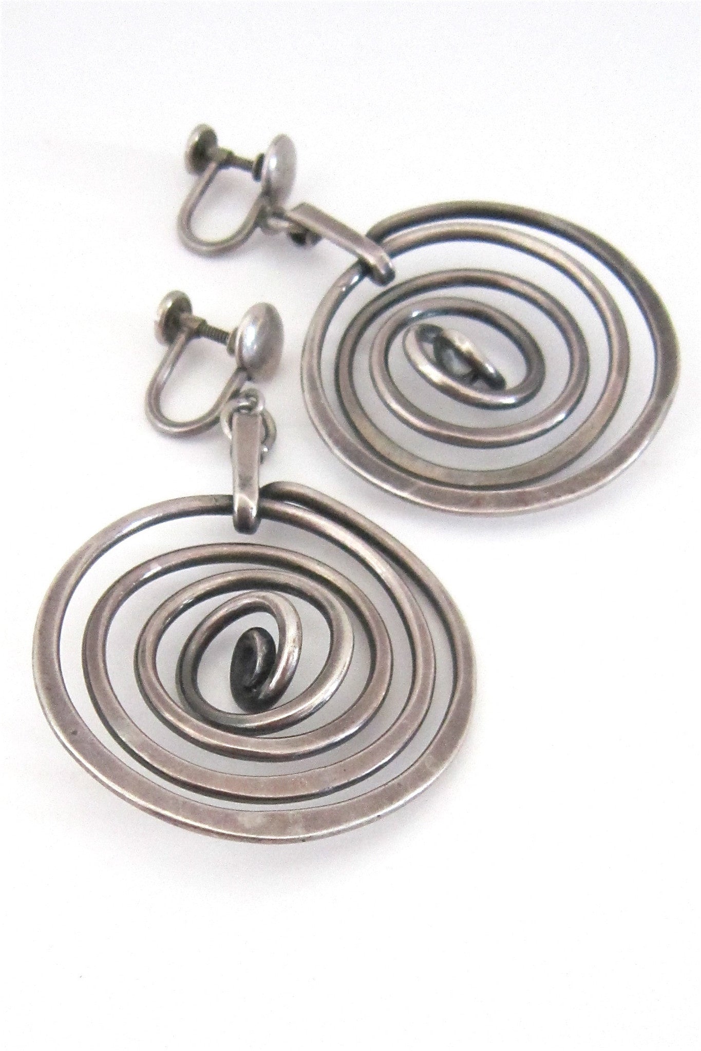 Henry Steig American Modernist early sterling silver drop earrings