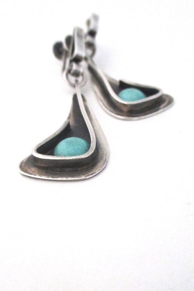 Henry Steig American Modernist rare silver and amazonite drop earrings