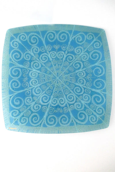 Higgins Glass USA modernist fused glass large serving tray plate charger signed