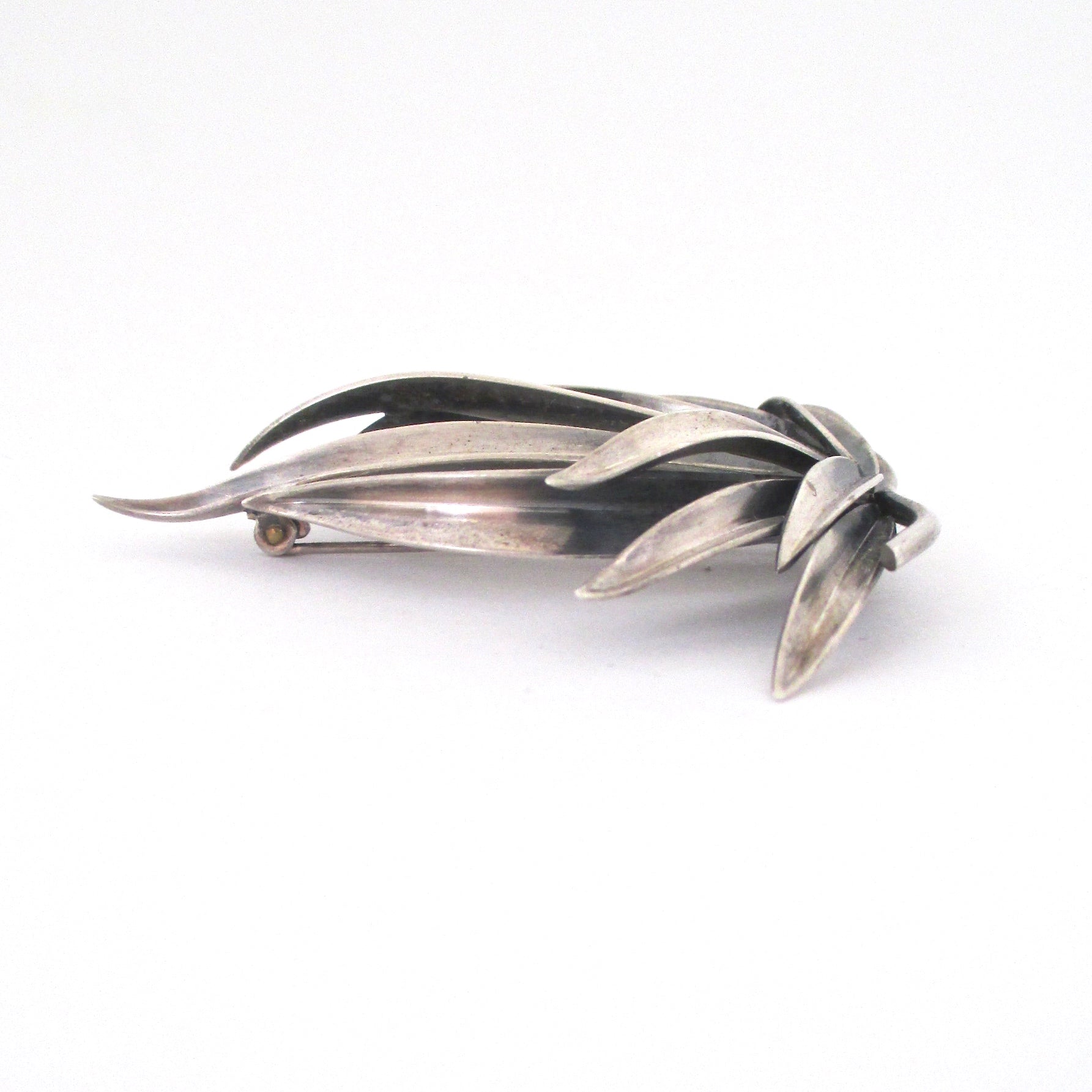 profile Anton Michelsen Denmark vintage silver Grass brooch by Gertrud Engel large version Scandinavian Modern jewelry design