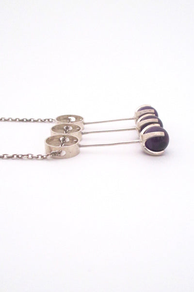 profile Elis Kauppi for Kupittaan Kulta Finland vintage silver amethyst Scandinavian Modern kinetic pendant necklace
