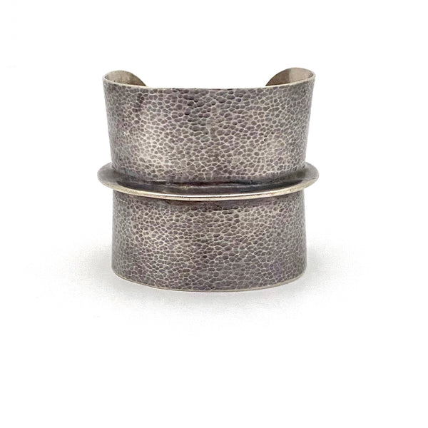 vintage hammered silver extra wide cuff bracelet mid century modern jewelry design