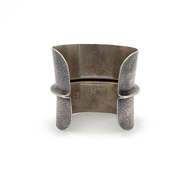 profile vintage hammered silver extra wide cuff bracelet mid century modern jewelry design
