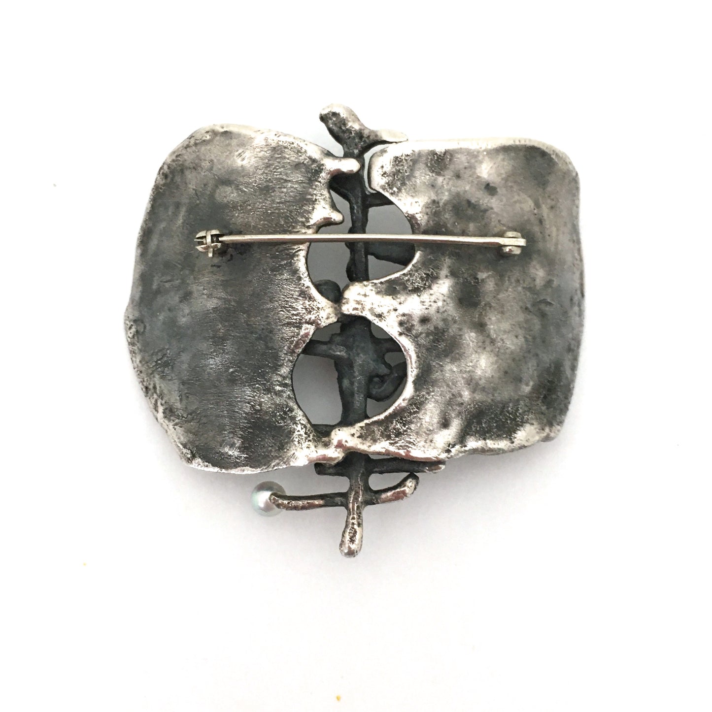 large brutalist reticulated silver & pearls brooch ~ hand wrought