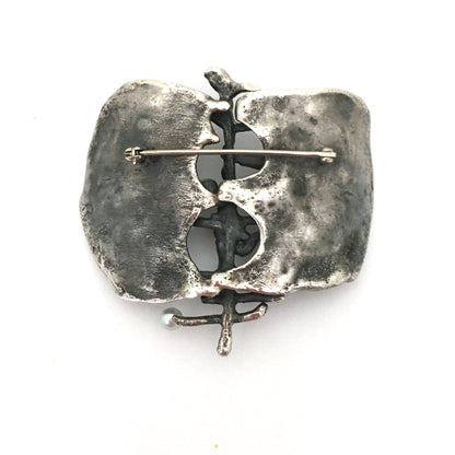 large brutalist reticulated silver & pearls brooch ~ hand wrought