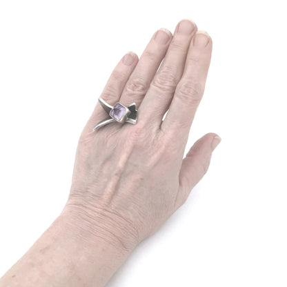 large textured silver & amethyst ring ~ great facet to the stone