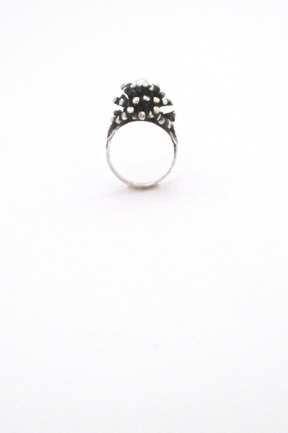 profile Robert Larin Canada vintage brutalist sterling silver and pearl cluster ring