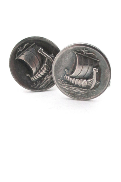 front face Georg Jensen Denmark vintage sterling silver viking ship cufflinks 50 by Harald Nielsen