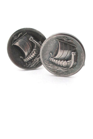 front face Georg Jensen Denmark vintage sterling silver viking ship cufflinks 50 by Harald Nielsen
