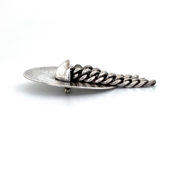 profile vintage heavy silver textured kinetic brooch studio made signed Bert Le Modernist jewelry design