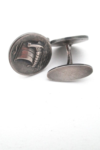 back face Georg Jensen Denmark vintage sterling silver viking ship cufflinks 50 by Harald Nielsen