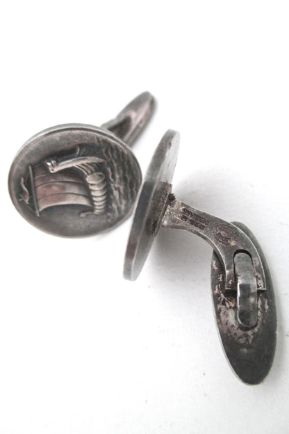 detail and marks Georg Jensen Denmark vintage sterling silver viking ship cufflinks 50 by Harald Nielsen
