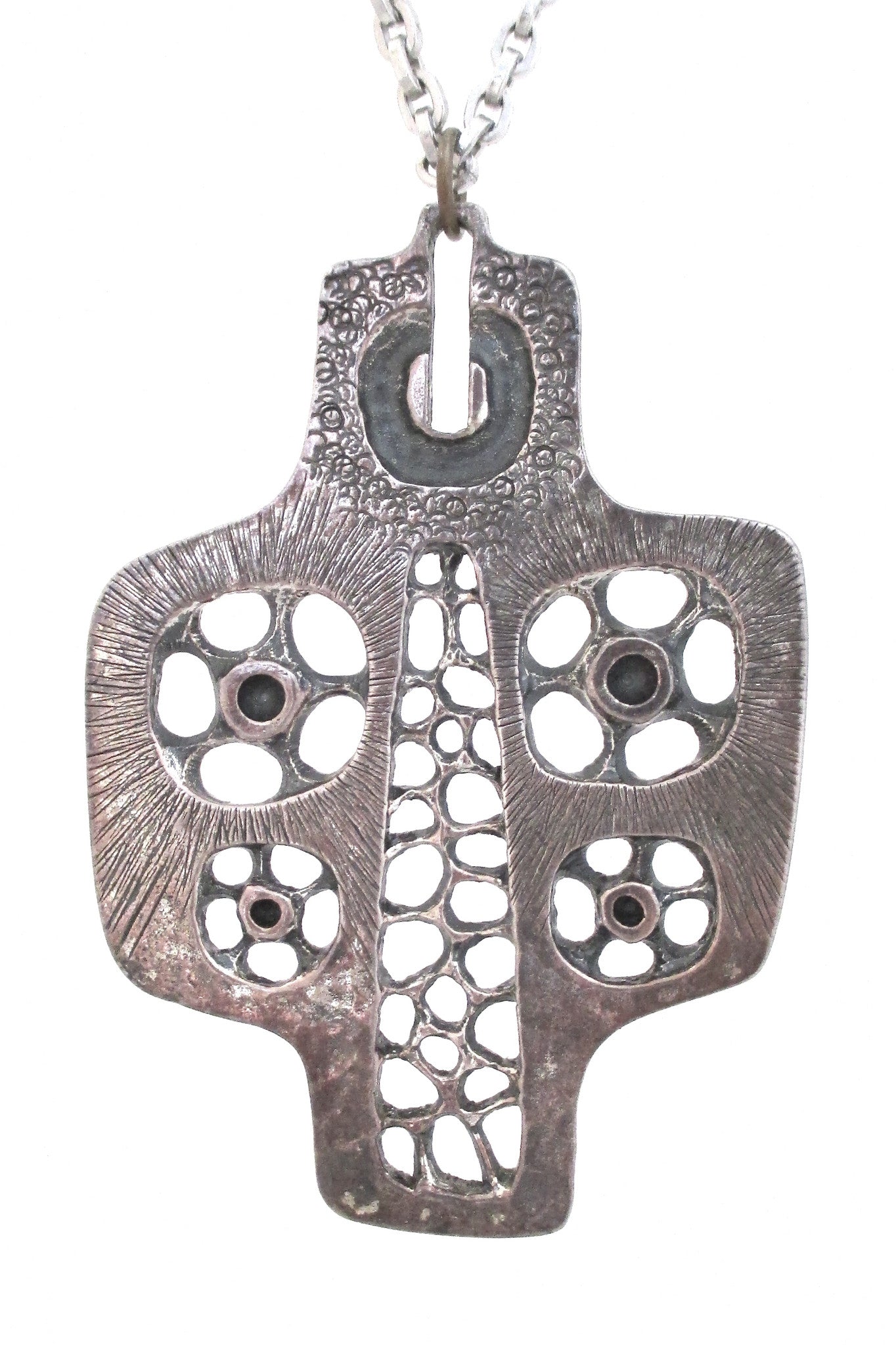 Guy Vidal Canada vintage brutalist pewter pinwheels pendant necklace
